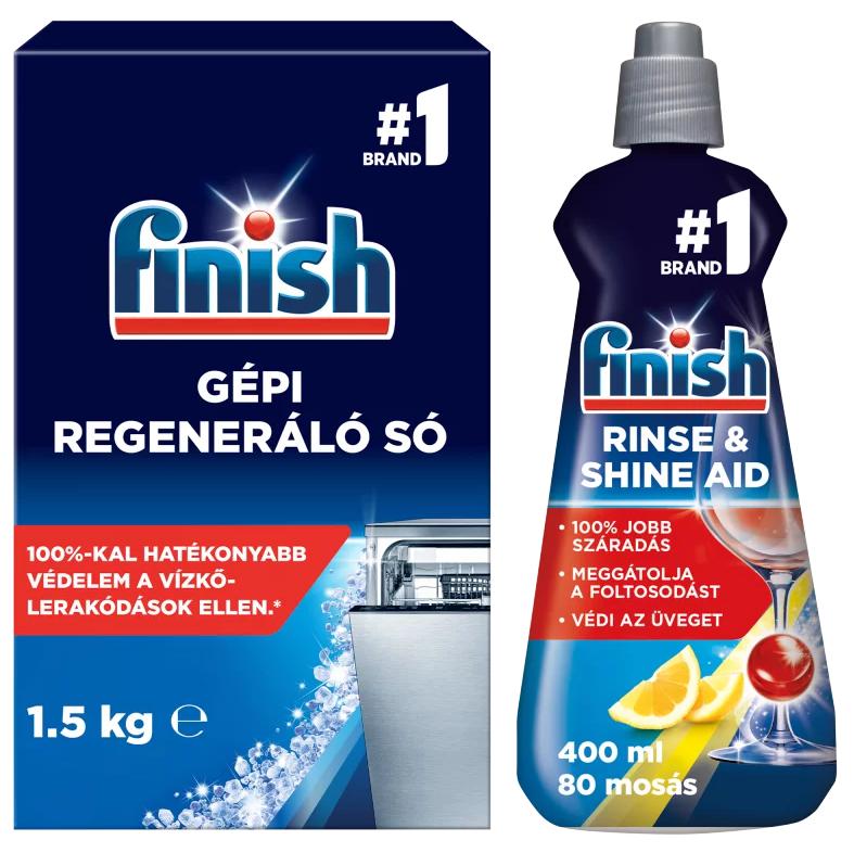 Finish gépi regeneráló só 1,5 kg + Finish Shine and Protect gépi öblítőszer 400 ml