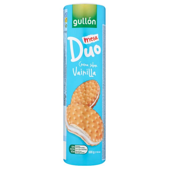 Gullón MegaDuo szendvicskeksz vanília ízesítésű krémmel töltve 500 g