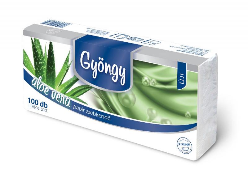 Gyöngy Papírzsebkendő 100 db 3 rétegű fehér ALOE VERA