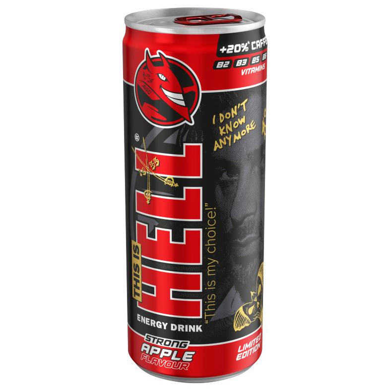 HELL Strong alma- és tuttifruttiízű, koffeintartalmú, szénsavas ital 250 ml