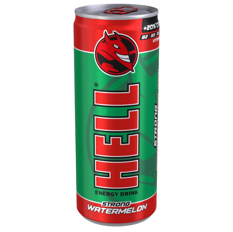HELL Strong görögdinnye- és tuttifruttiízű, koffeintartalmú, szénsavas energiaital 250 ml