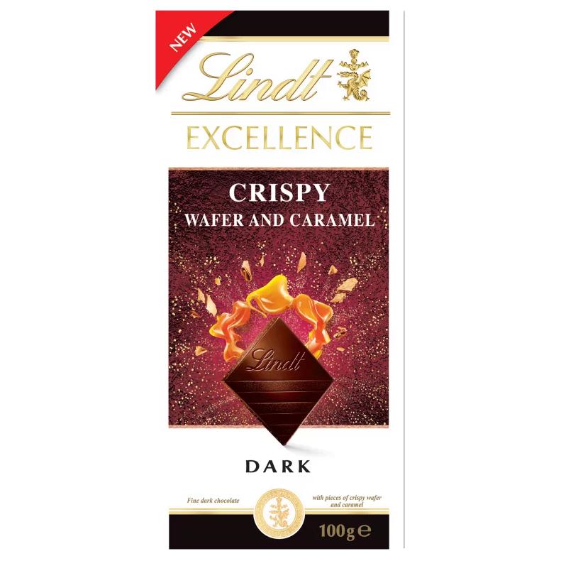 Lindt Excellence étcsokoládé ropogós ostya darabokkal és karamell darabokkal 100 g