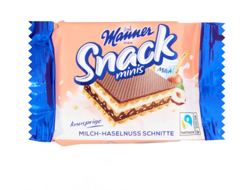 Manner Snack Minis ropogós ostyaszelet mogyorós és tejes krémmel töltve kakaós bevonómasszában 25 g