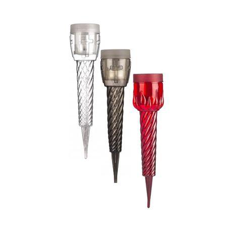 Mécses üveg 25cm 10g 3-4h piros/fehér/szürke Leszúrható
