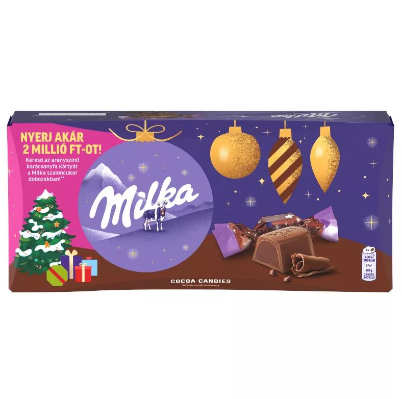 Milka alpesi tej felhasználásával készült tejcsokoládé szaloncukor kakaós krémtöltelékkel 255 g