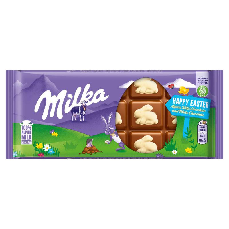 Milka Boldog Húsvétot táblás tejcsokoládé nyúl mintával100g