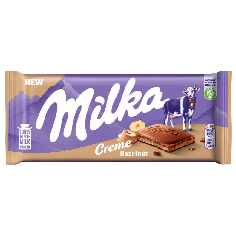 Milka Creme Hazelnut alpesi tej felhasználásával készült tejcsokoládé mogyorós krémtöltelékkel 85 g