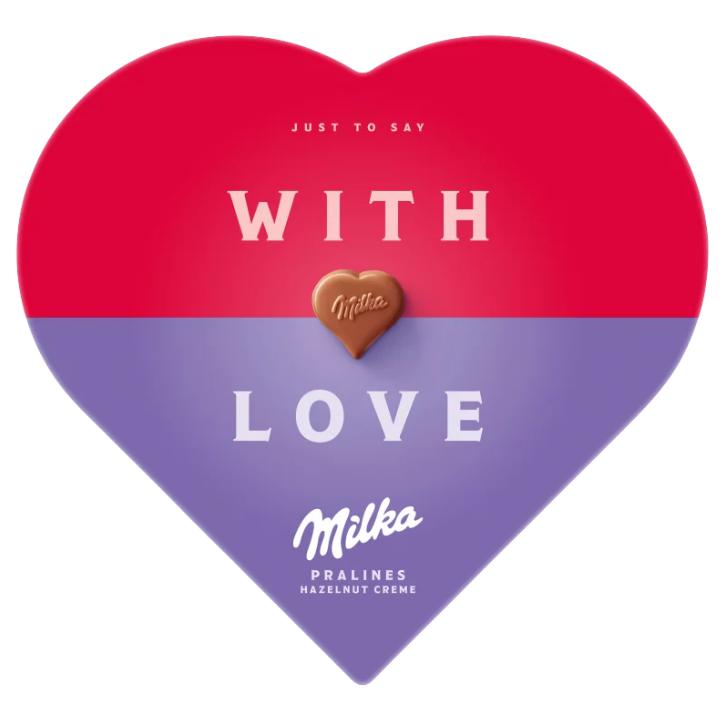 Milka I love Milka alpesi tejcsokoládé praliné mogyorós krémtöltelékkel 165 g