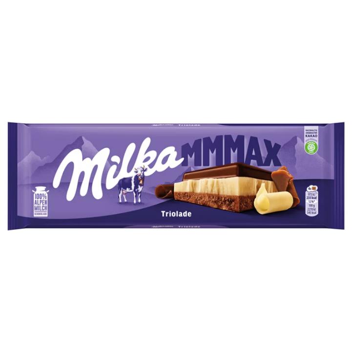 Milka Mmmax Triolade alpesi tejcsokoládé fehércsokoládéval és magas kakaótartalmú csokoládéval 280 g