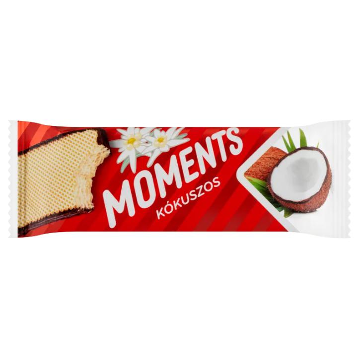 Moments kakaós bevonómasszába mártott, kókuszos krémmel töltött ostyaszelet 45 g