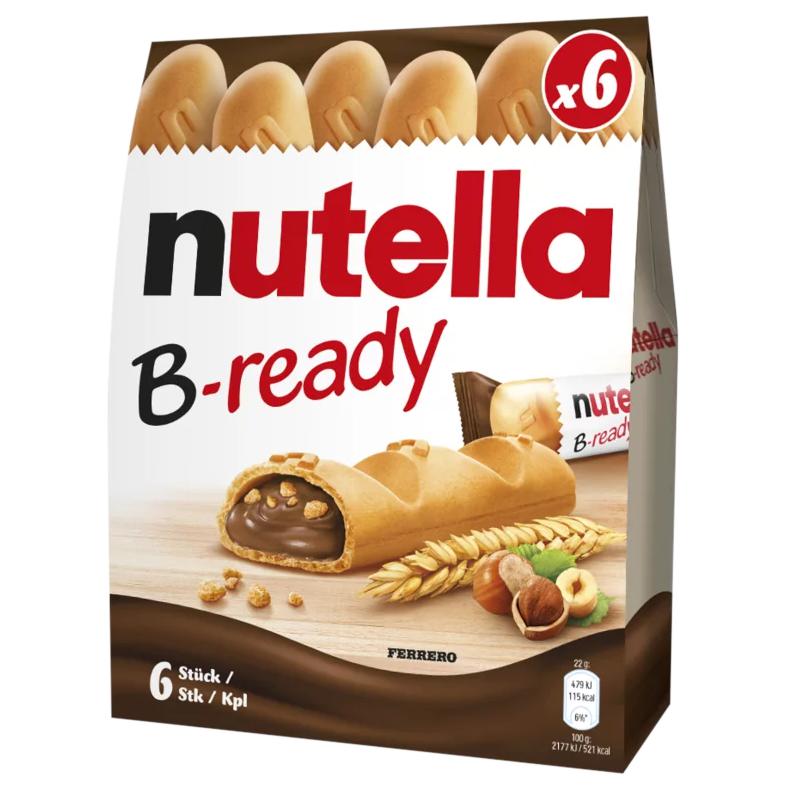 Nutella B-Ready ropogós ostya kakaós mogyorókrémmel és búzakészítménnyel töltve 6 x 22 g (132 g)