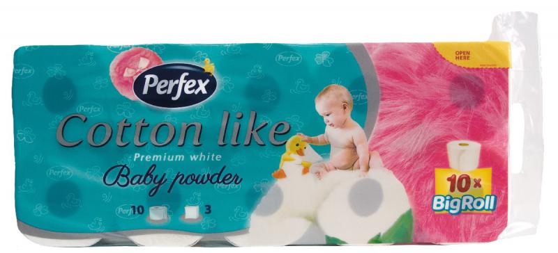 Perfex Cotton Like toalettpapír 10 tekercs 3 rétegű baba púder illatú