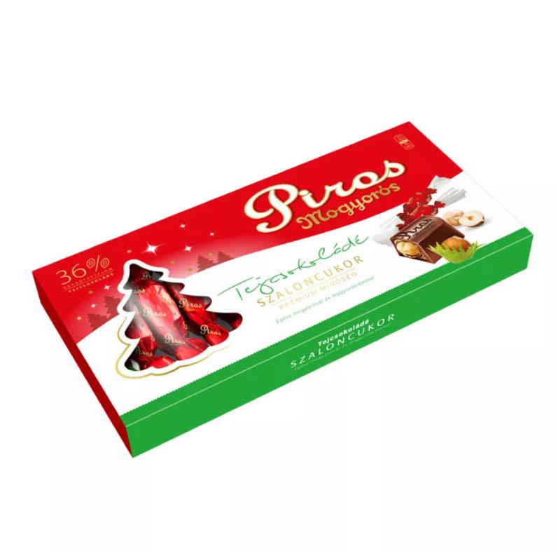 Piros Mogyorós szaloncukor 247g tejcsokoládé egész mogyoróval és mogyorókrémmel