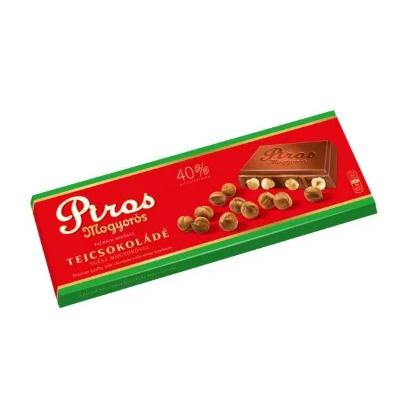 Piros Mogyorós táblás tejcsokoládé 225g egész mogyoróval
