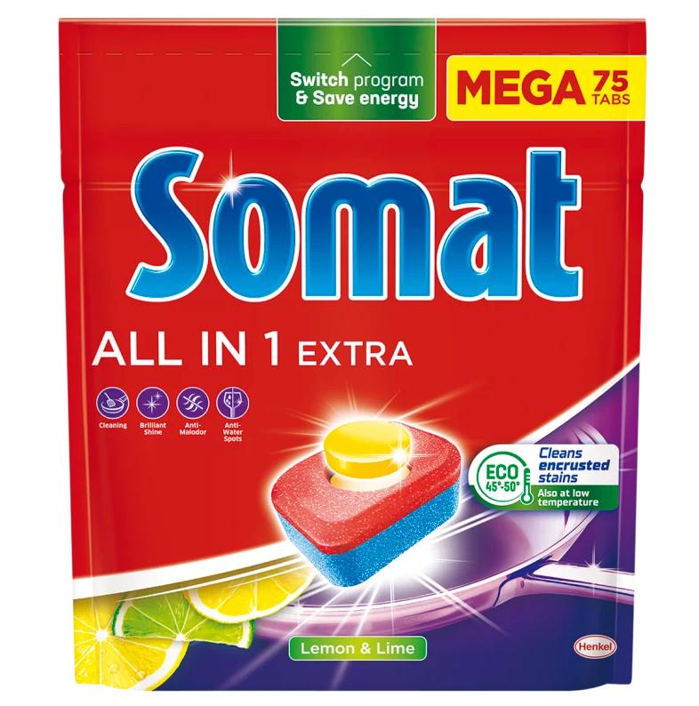 Somat All in 1 Extra Lemon & Lime gépi mosogatótabletta 75 db 1245 g