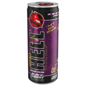 HELL Black Cherry fekete cseresznye- és tuttifruttiízű, koffeintartalmú szénsavas ital 250 ml