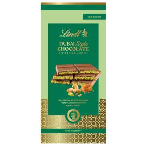 Lindt Dubai Style tejcsokoládé, pisztáciás és ropogós, pirított Kadayif tésztás töltelékkel 145 g