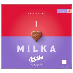 Milka alpesi tej felhasználásával készült tejcsokoládé praliné mogyorós krémtöltelékkel 110 g