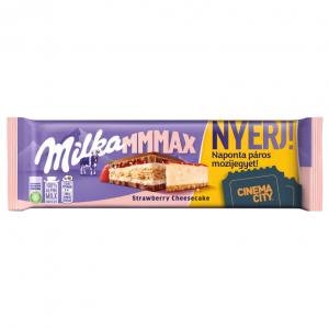 Milka alpesi tejcsokoládé sajttortaízű krémtöltelékkel, epres töltelékkel és keksszel 300 g