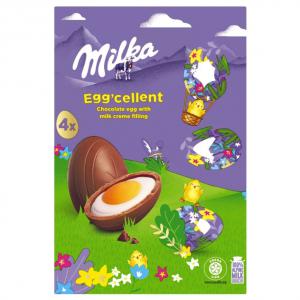 Milka Egg'cellent alpesi tej felhasználásával készült tejcsokoládé töltelékkel 4 x 31 g (124 g)