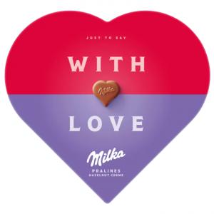 Milka I love Milka alpesi tejcsokoládé praliné mogyorós krémtöltelékkel 165 g