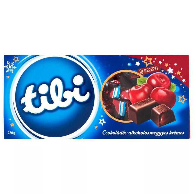 Tibi szaloncukor 280g csokoládés-alkoholos meggyes krémmel étcsokoládé