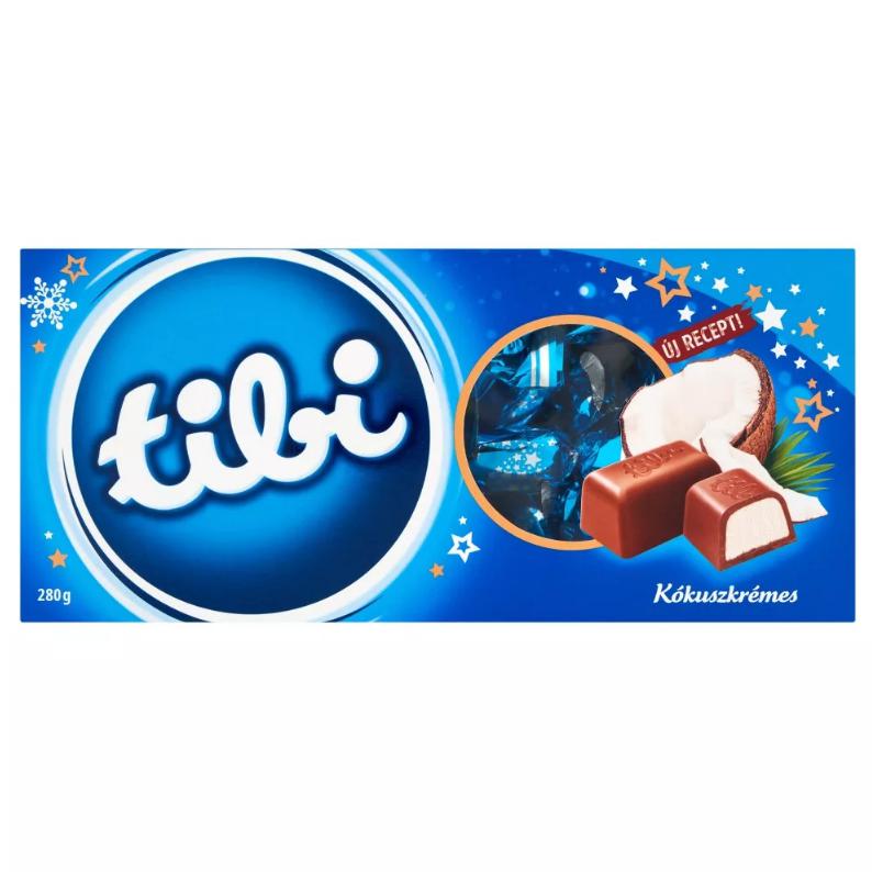 Tibi szaloncukor 280g kókuszkrémmel tejcsokoládé