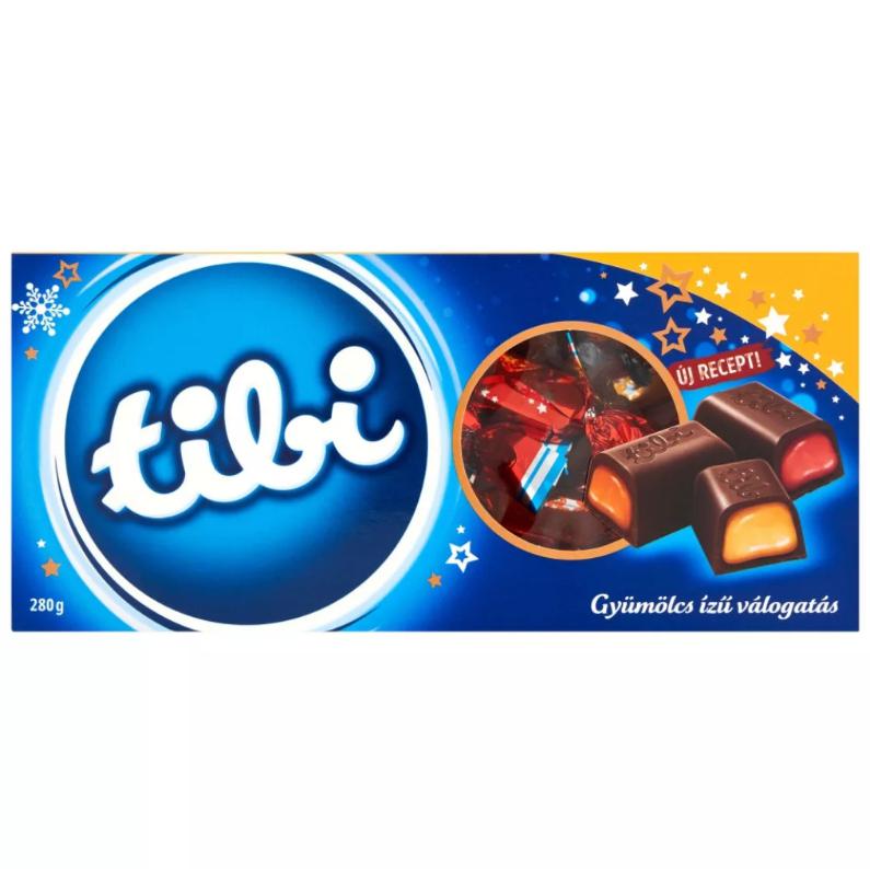 Tibi szaloncukor 280g válogatás gyümölcs ízű étcsokoládéval