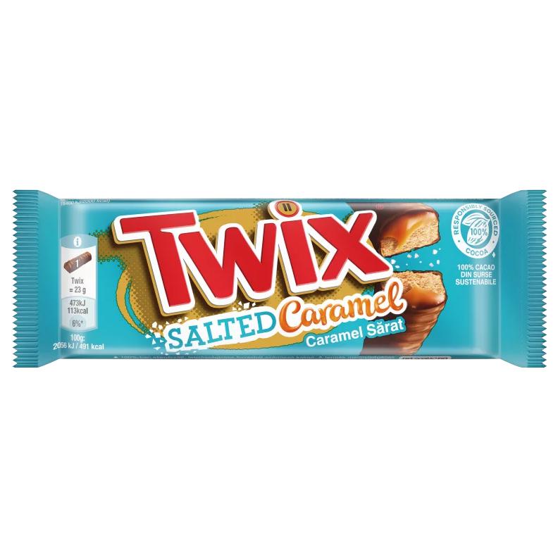 Twix Salted Caramel kekszes szeletek karamellával, tejcsokoládéba mártva 2 x 23 g (46 g)