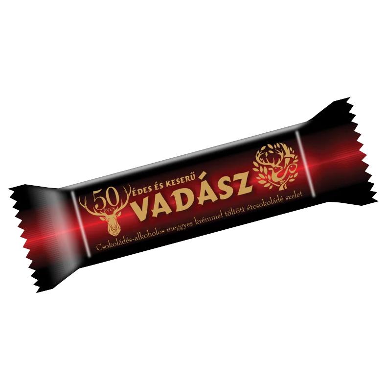 Vadász Édes és Keserű csokoládés-alkoholos meggyes krémmel töltött étcsokoládé szelet 25 g