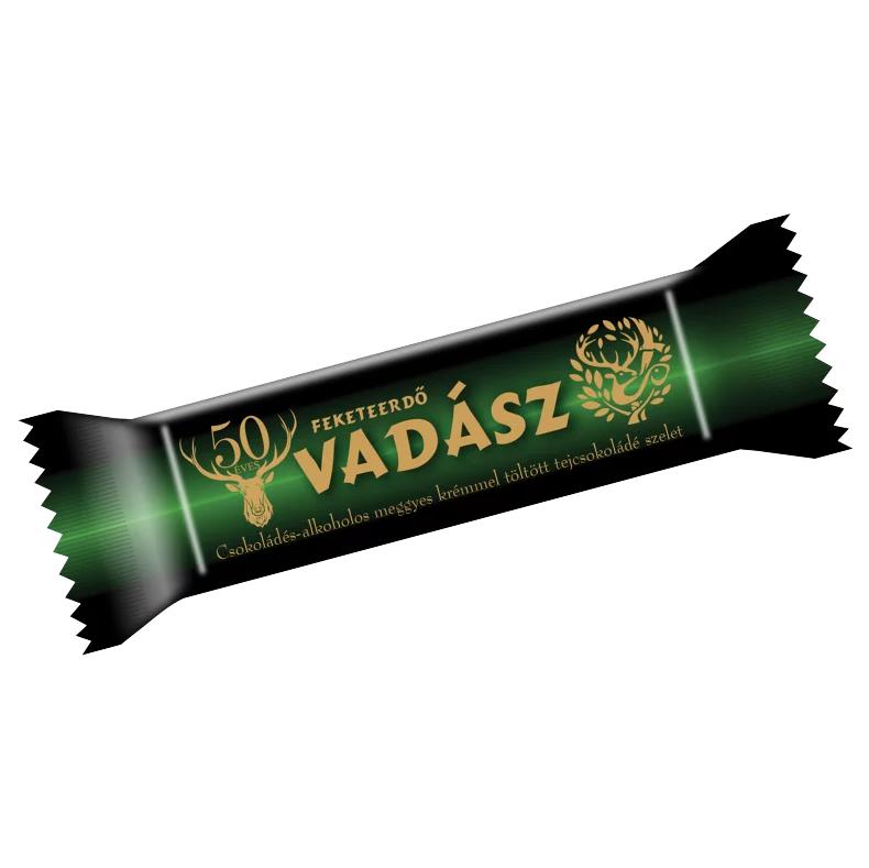Vadász Feketeerdő csokoládés-alkoholos meggyes krémmel töltött tejcsokoládé szelet 25 g
