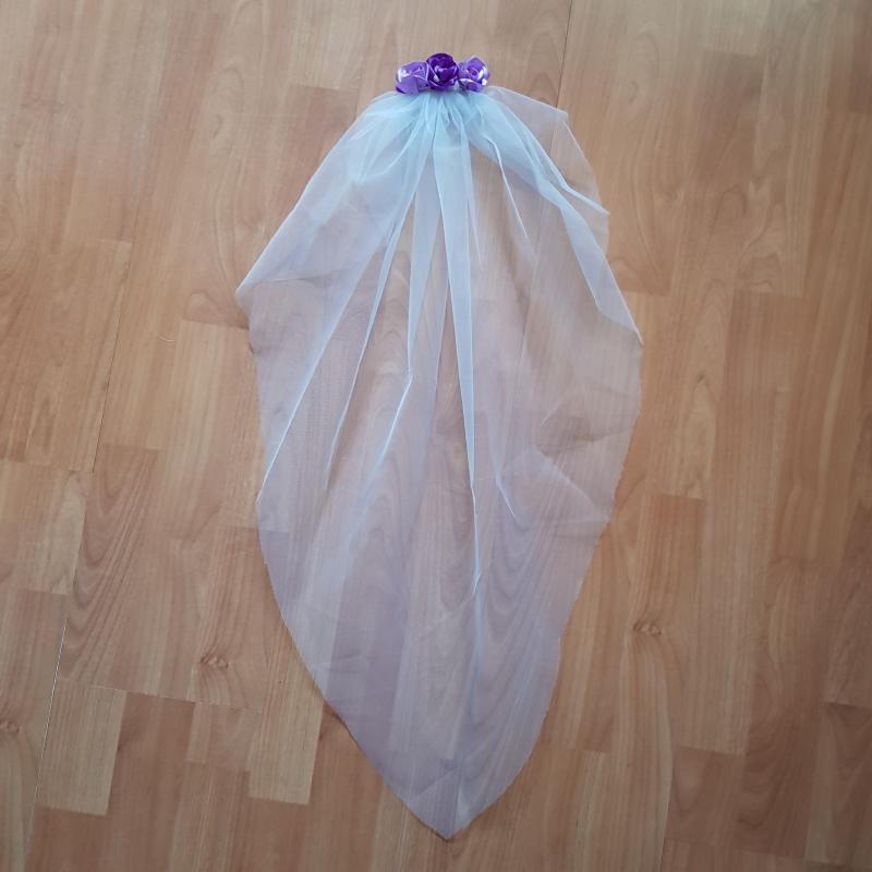 1 rétegű, lila virágos, HÓFEHÉR menyasszonyi fátyol (56.1)