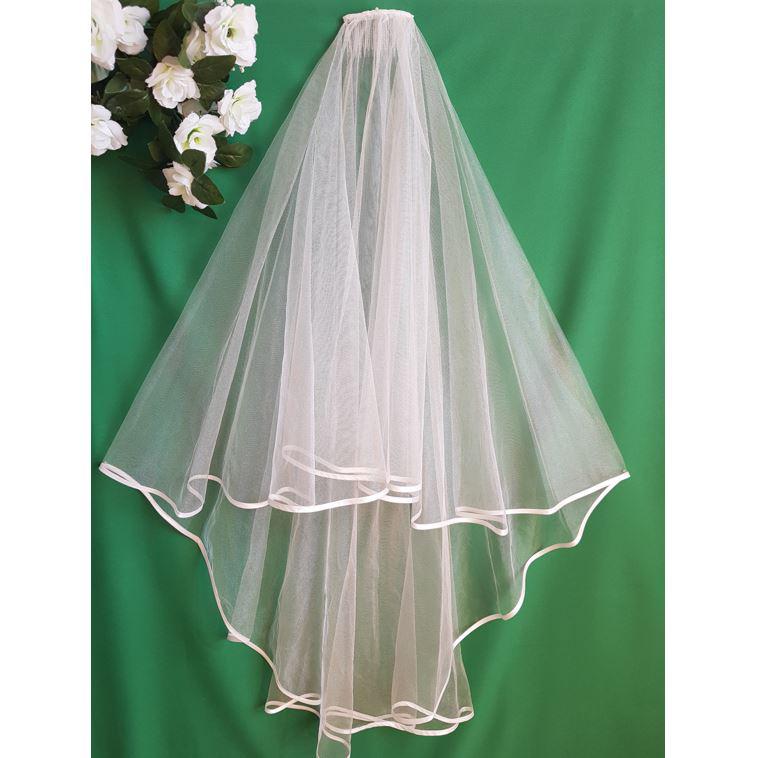 2 rétegű, szatén szegélyes, csillogós EKRÜ menyasszonyi fátyol (26.2)