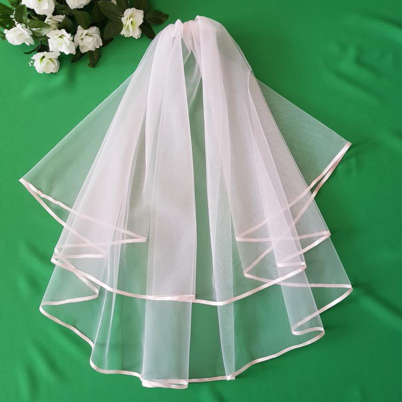 2 rétegű, szatén szélű RÓZSASZÍN menyasszonyi fátyol (22.3)