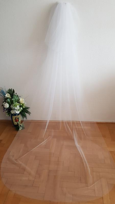 2 rétegű, szegetlen szélű, HÓFEHÉR, 3 méteres menyasszonyi fátyol (36.1)