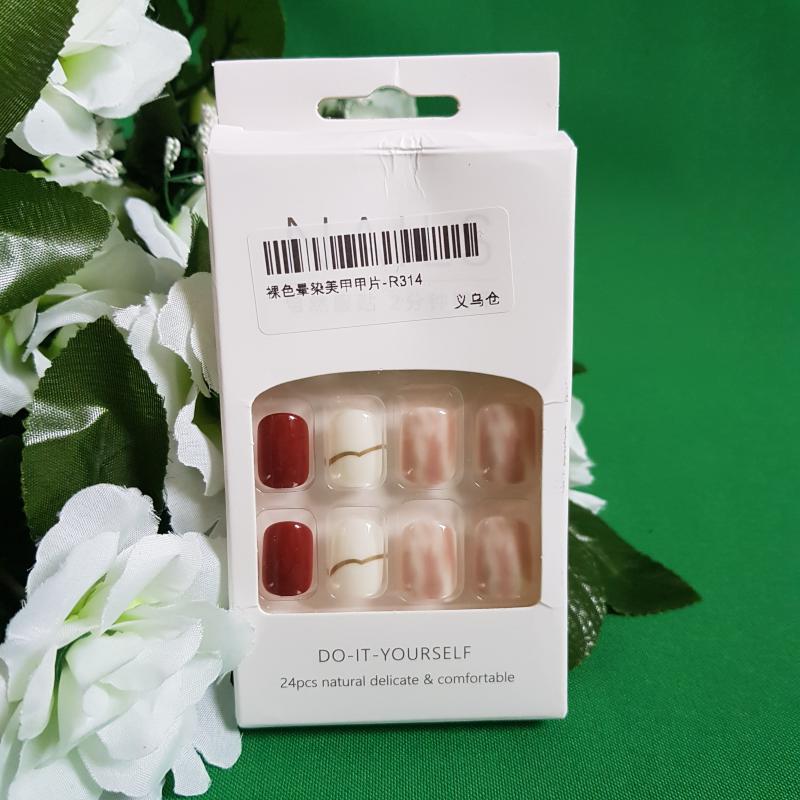 24db-os négyzet alakú DIY műköröm szett folyékony ragasztóval – bordó – fehér - márvány