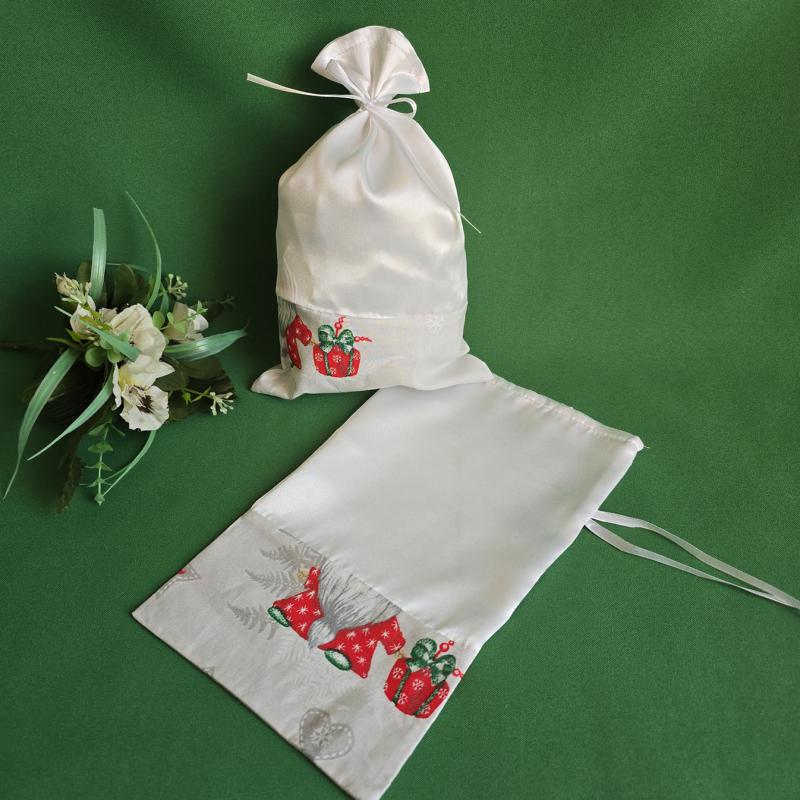 2db mintás pamut, hófehér szatén mikulás zsák, textil ajándéktasak