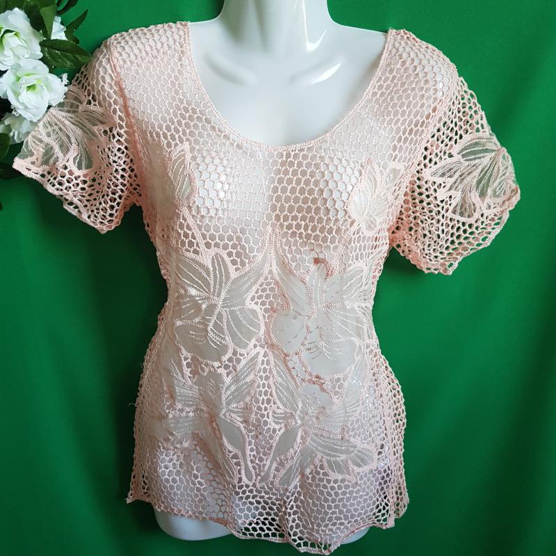 34-es barack színű csipkepóló, rövid ujjú blúz, felső