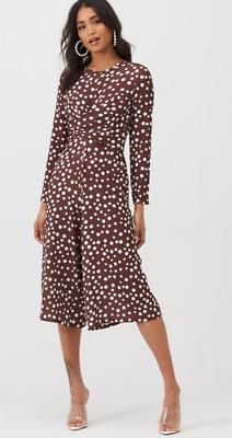 34-es/XS-es csokoládébarna színű, fehér pöttyös bőszárú overál, alkalmi midi ruha