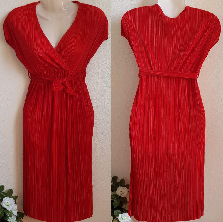36-os/S-es pliszírozott piros midi ruha / kismama ruha
