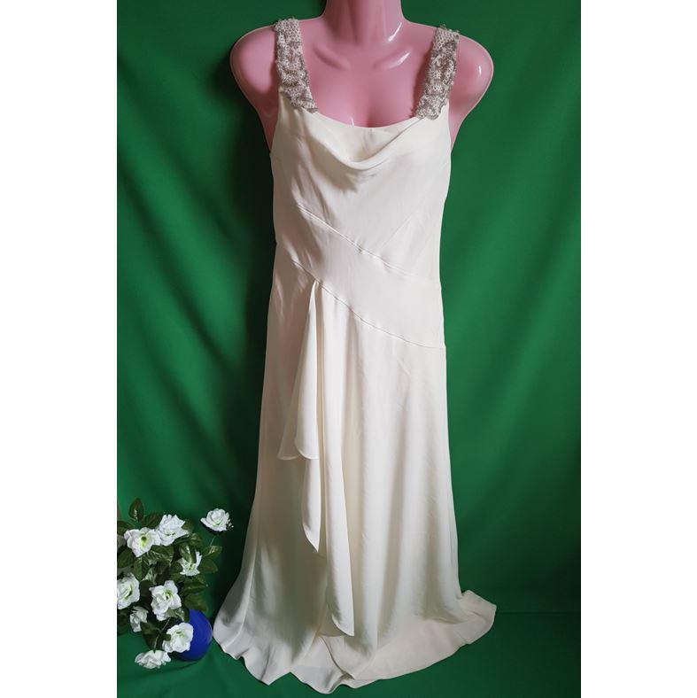 38-as/S-es ekrü színű, gyöngyös menyasszonyi ruha, estélyi ruha, alkalmi ruha