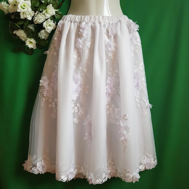 3D virágos, csipkés, hímzett hófehér rövid menyasszonyi szoknya