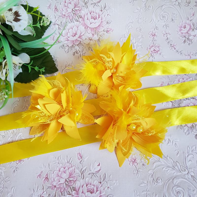 3db-os sárga színű gyöngyös virágos csuklódísz szett