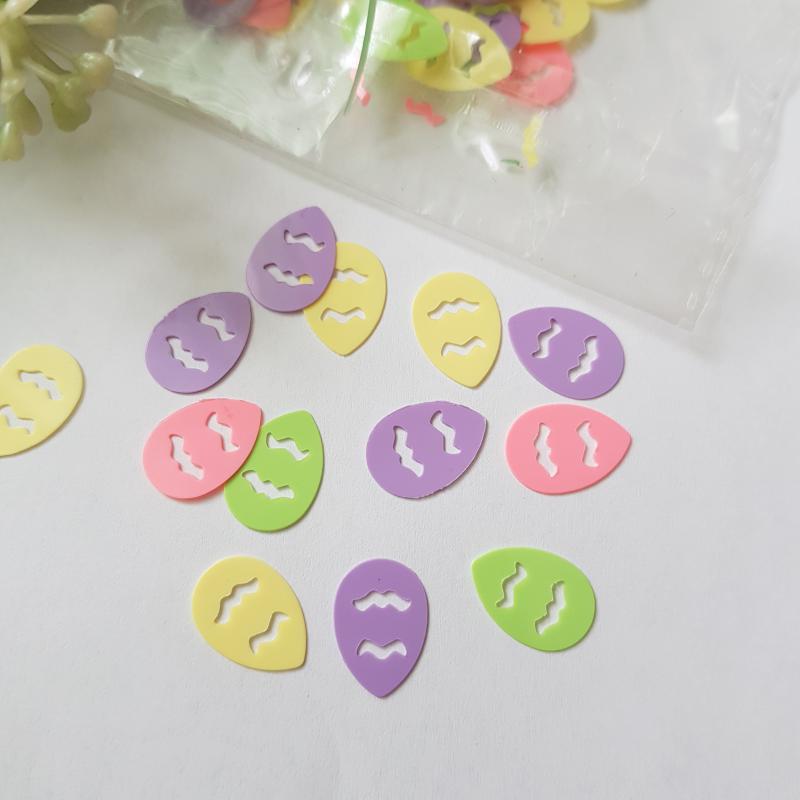 3g-os színes, hullám mintás, tojás alakú húsvéti konfetti, dekoráció