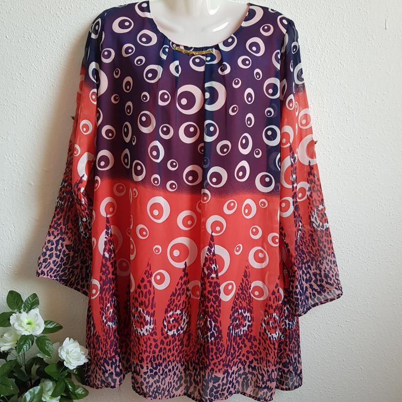 48-as párduc mintás ¾-es felgombolható ujjú blúz, felső
