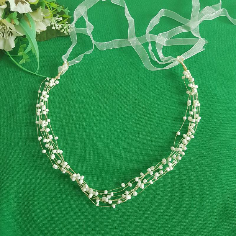 7 szálas gyöngyös menyasszonyi hajdrót, hajdísz, hajkoszorú