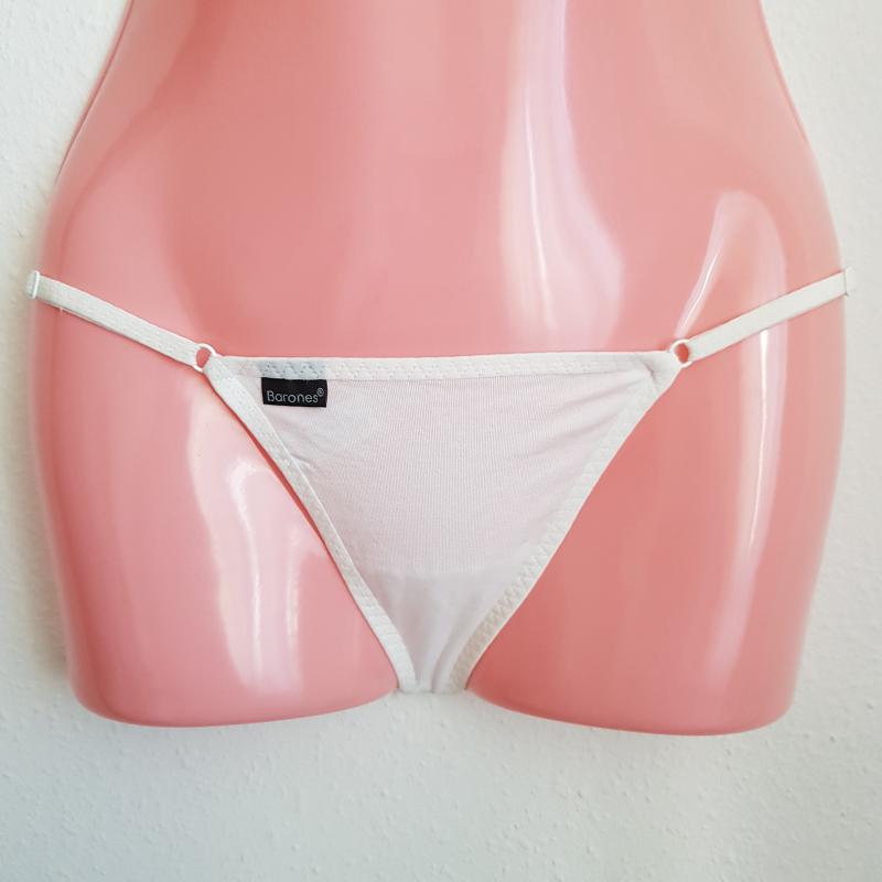 Állítható derekú, fehér pamut tanga bugyi