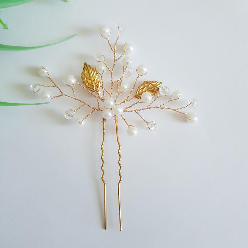 Arany színű leveles, gyöngyös hajtű, drótos hajdísz - 2. osztály