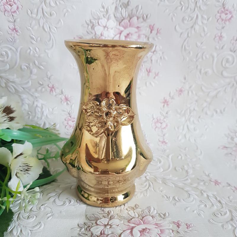 Aranyszínű, 3D virág díszes kerámia váza - 2. osztály