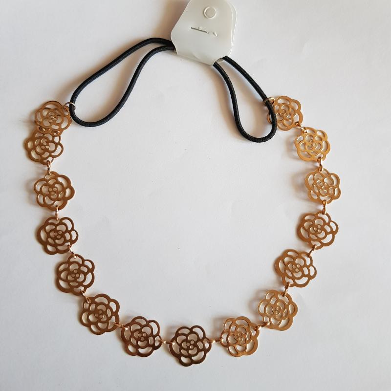 Aranyszínű rózsás hajpánt, hajdísz, hajkoszorú